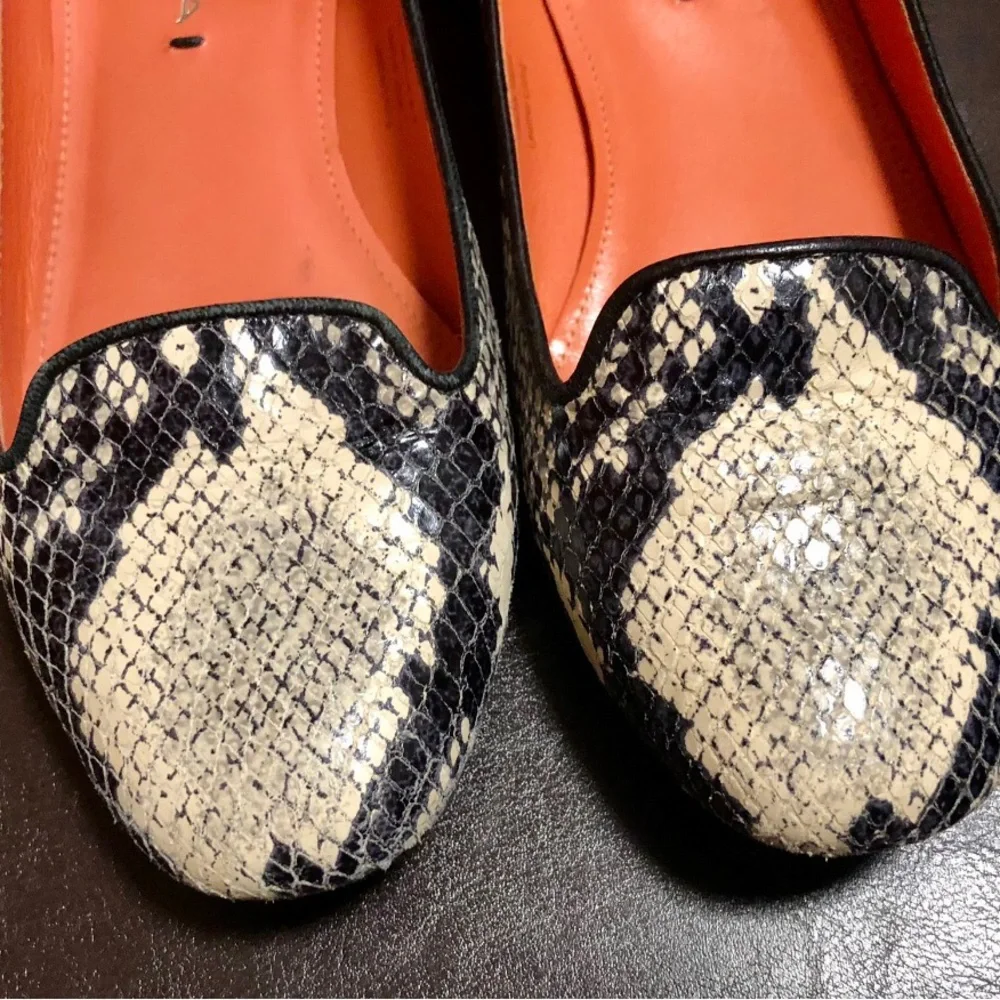 Via Spiga Women's Snake-Print Pointed Flats in Black & Cream